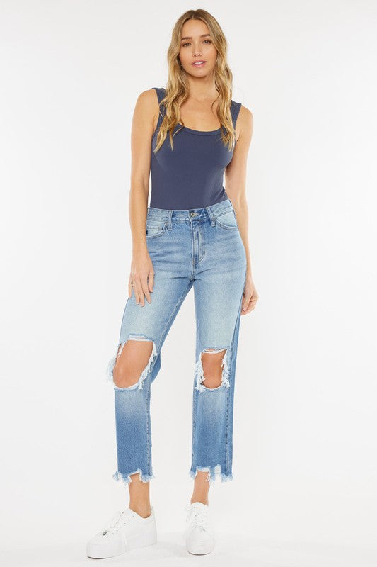 Kan Can High Rise Distressed Mom Jeans