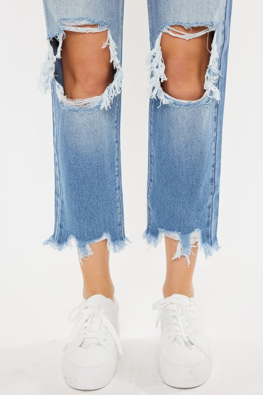 Kan Can High Rise Distressed Mom Jeans
