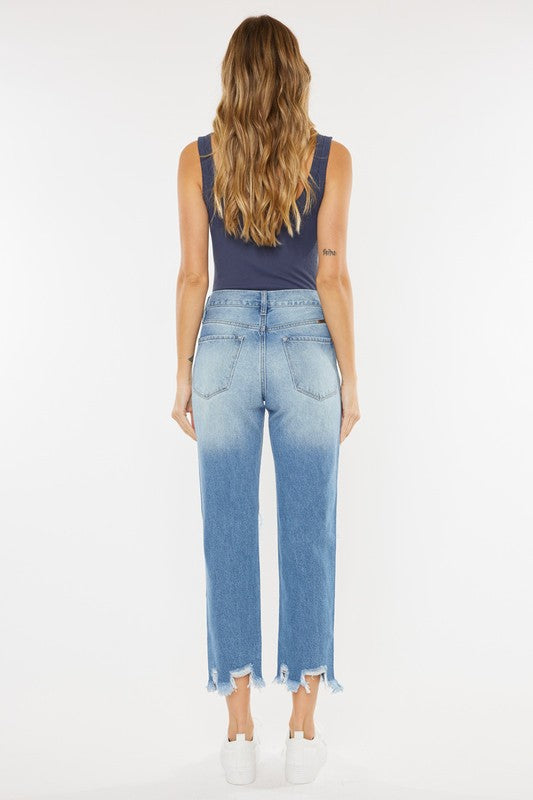 Kan Can High Rise Distressed Mom Jeans