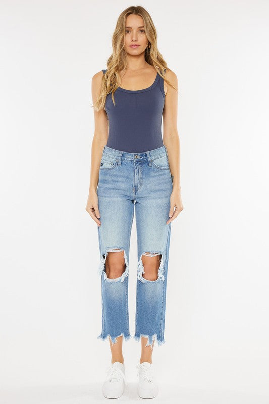 Kan Can High Rise Distressed Mom Jeans