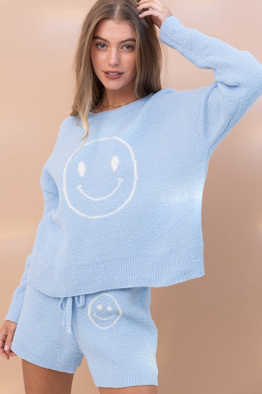 Blue B Smiley Print Cozy Soft Top w/Shorts Set