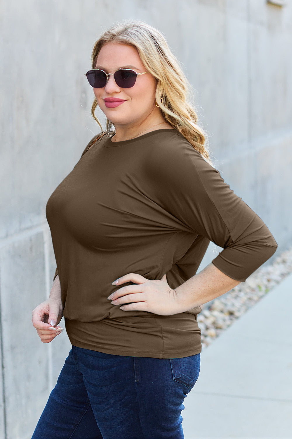 Basic Bae Round Neck Batwing Sleeve Top