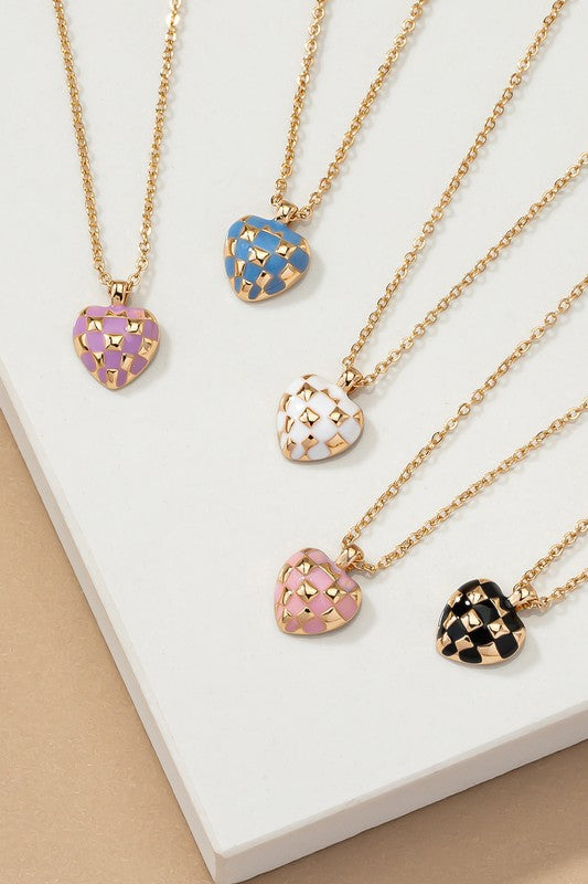 Checker Heart Pendant Necklace