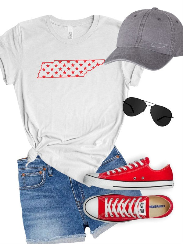 Red Print Stars State Tennessee Crew Neck Tee