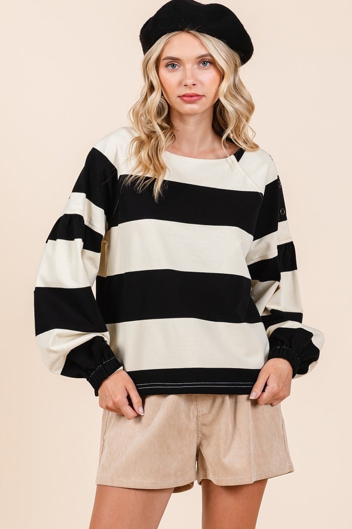Mittoshop Striped Snap Shoulder Long Sleeve Top