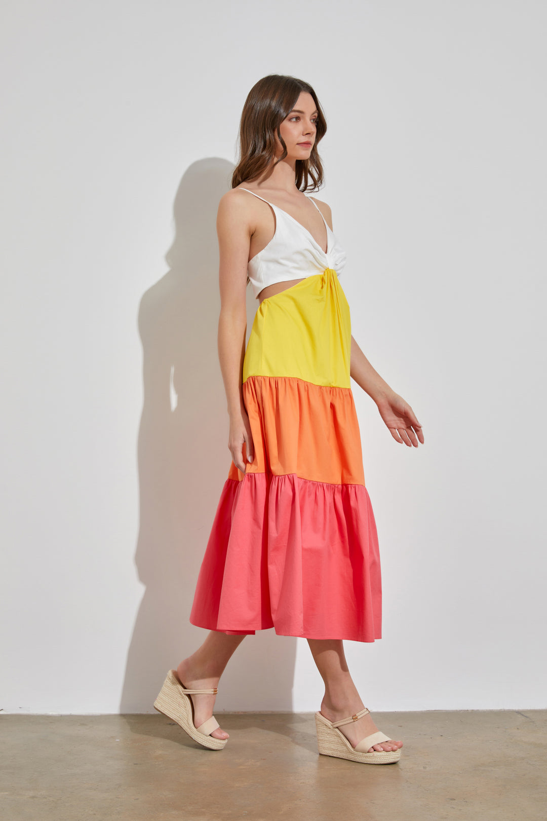 DO + BE COLLECTION Multicolor Tiered Cutout Midi Dress