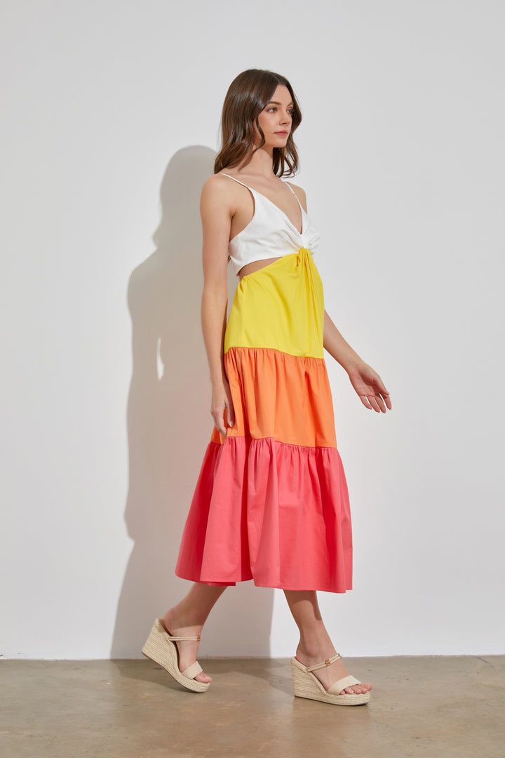 DO + BE COLLECTION Multicolor Tiered Cutout Midi Dress