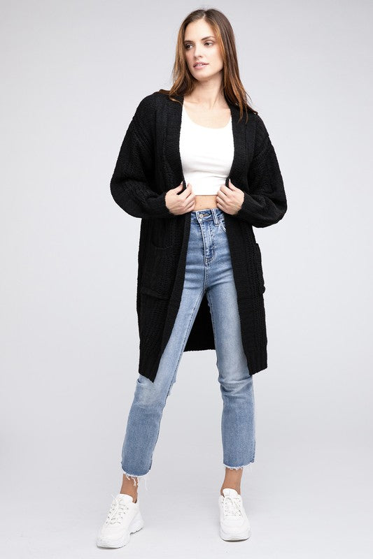 Bibi Twist Knitted Open Front Cardigan With Pockets