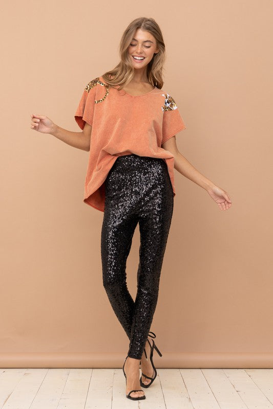 Tiger Sequin Patch T Shirt - Boho Soho