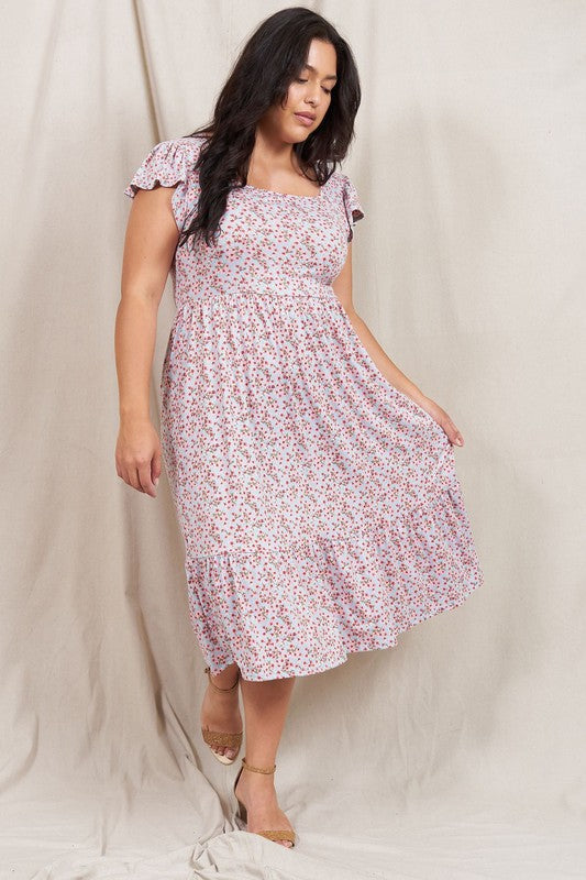 Plus Flutter Sleeve Ditsy Floral Sundress - Boho Soho