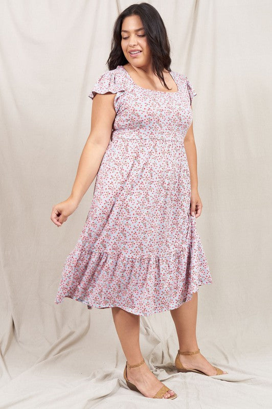 Plus Flutter Sleeve Ditsy Floral Sundress - Boho Soho