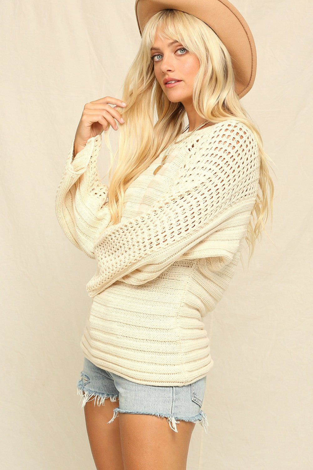 OPEN WEAVE DETAIL RIBBED SWEATER