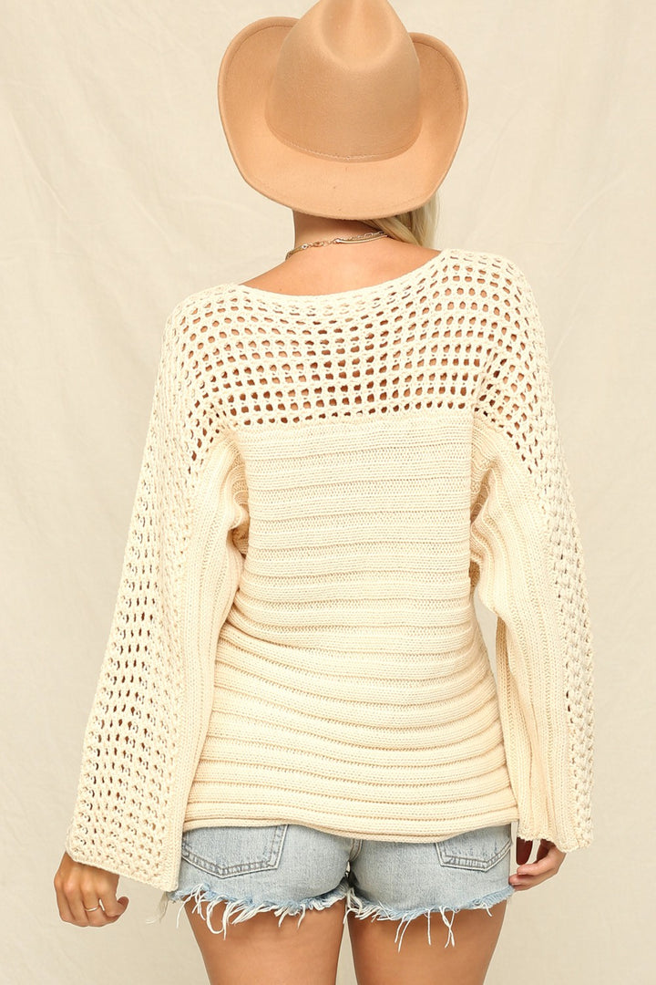 OPEN WEAVE DETAIL RIBBED SWEATER