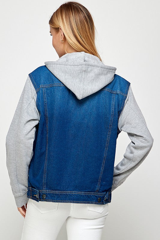 Women's Denim Jacket with Fleece Hoodie - Boho Soho