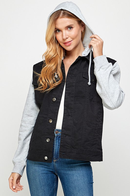 Women's Denim Jacket with Fleece Hoodie - Boho Soho