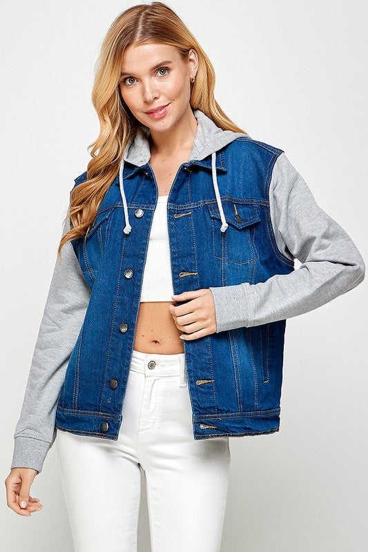 Women's Denim Jacket with Fleece Hoodie - Boho Soho