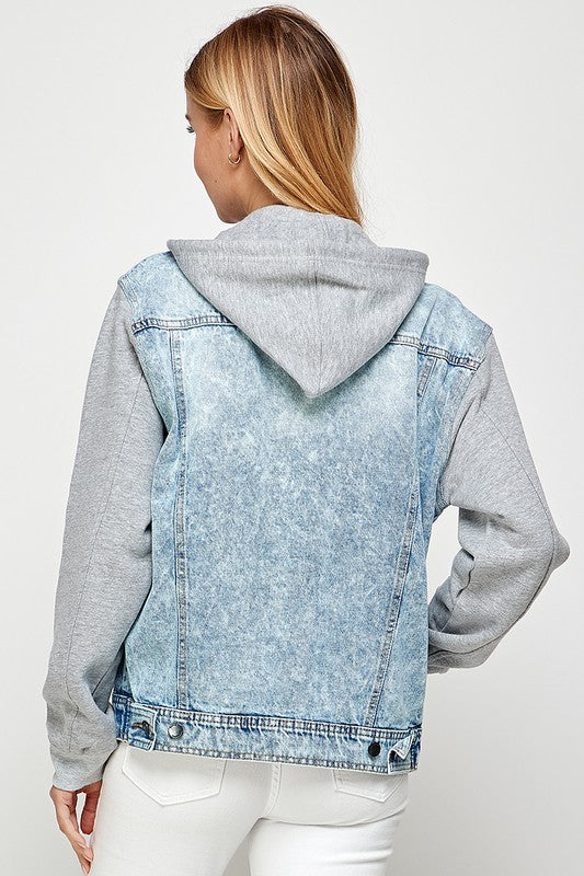 Women's Denim Jacket with Fleece Hoodie - Boho Soho