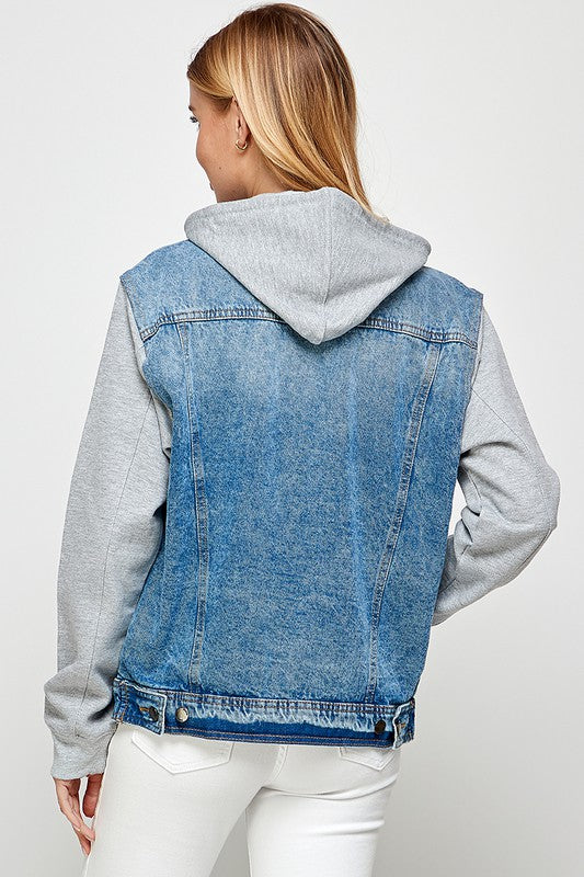 Women's Denim Jacket with Fleece Hoodie - Boho Soho