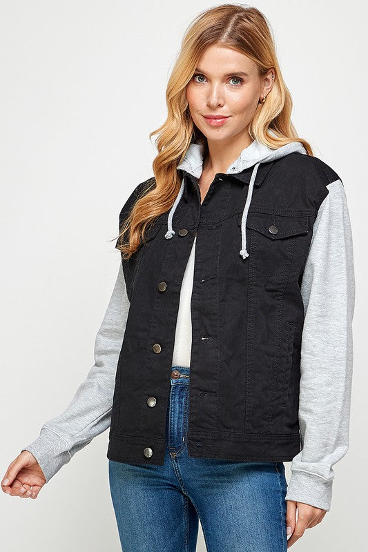 Women's Denim Jacket with Fleece Hoodie - Boho Soho