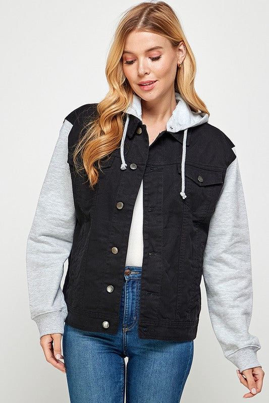 Women's Denim Jacket with Fleece Hoodie - Boho Soho