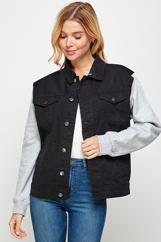 Women's Denim Jacket with Fleece Hoodie - Boho Soho