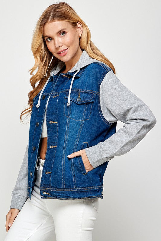 Women's Denim Jacket with Fleece Hoodie - Boho Soho