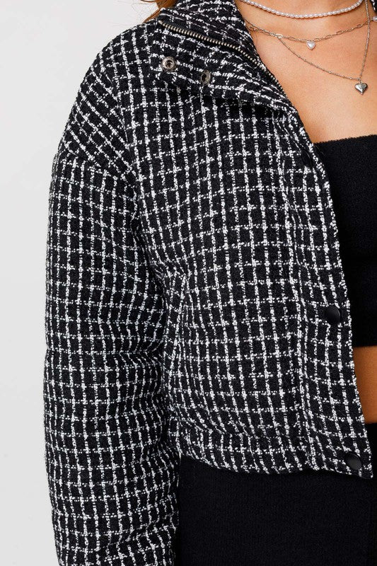 Le Lis Tweed Crop Puffer Jacket