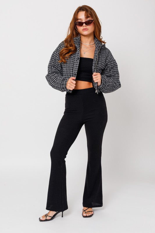 Le Lis Tweed Crop Puffer Jacket