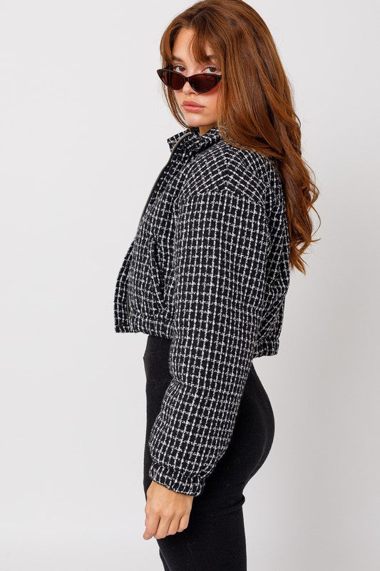 Le Lis Tweed Crop Puffer Jacket