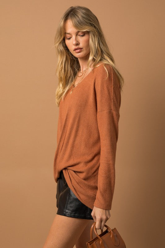 Gilli Long Sleeve V-Neck Draped Top