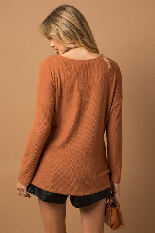 Gilli Long Sleeve V-Neck Draped Top