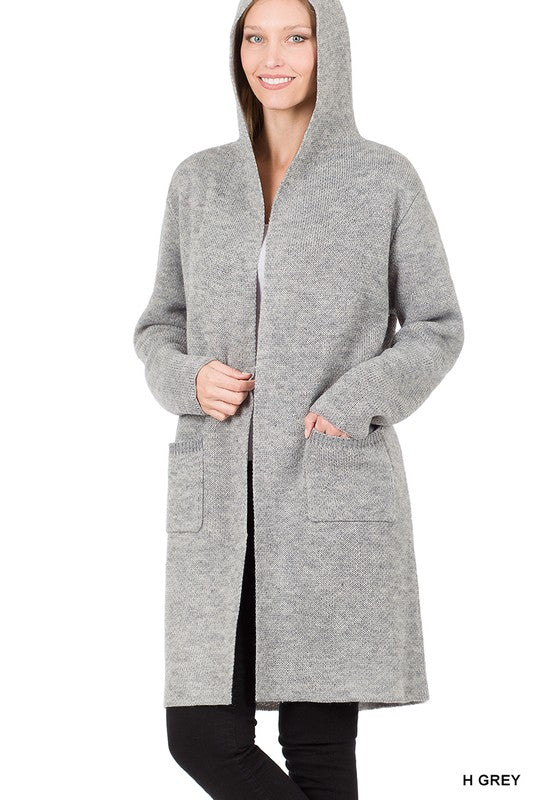 Zenana Hooded Open Front Cardigan