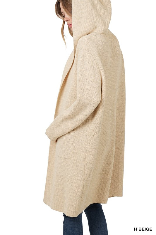 Zenana Hooded Open Front Cardigan