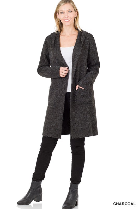 Zenana Hooded Open Front Cardigan