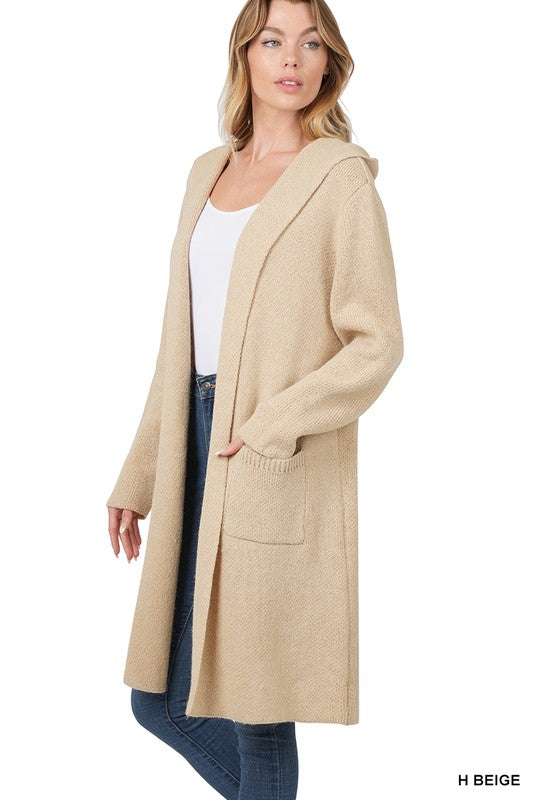 Zenana Hooded Open Front Cardigan