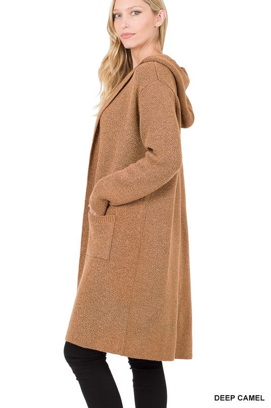 Zenana Hooded Open Front Cardigan