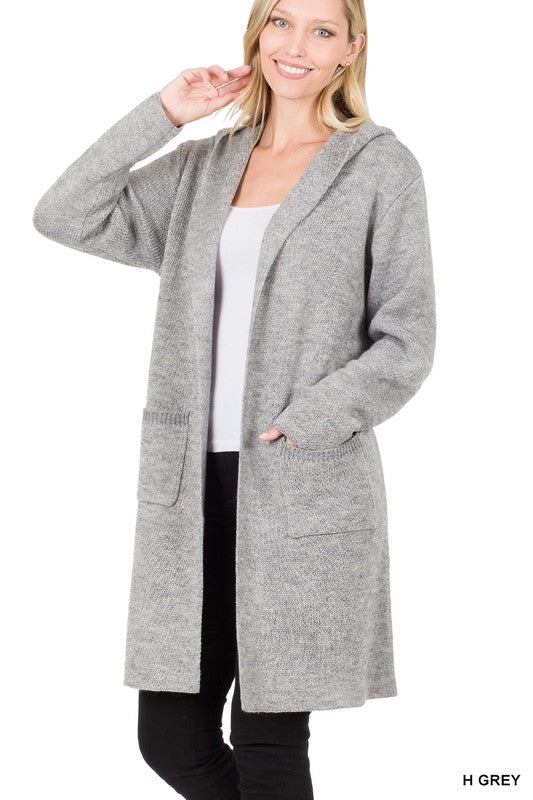 Zenana Hooded Open Front Cardigan