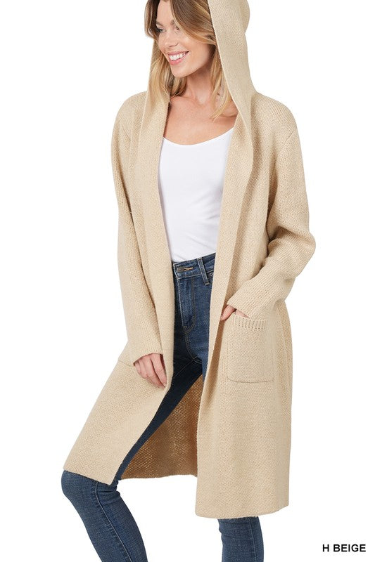 Zenana Hooded Open Front Cardigan