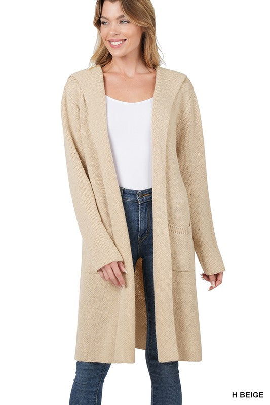 Zenana Hooded Open Front Cardigan