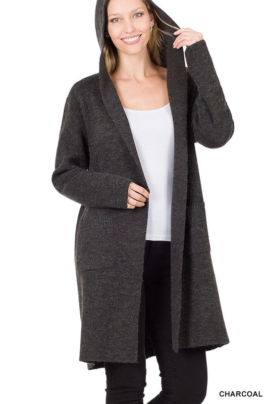 Zenana Hooded Open Front Cardigan