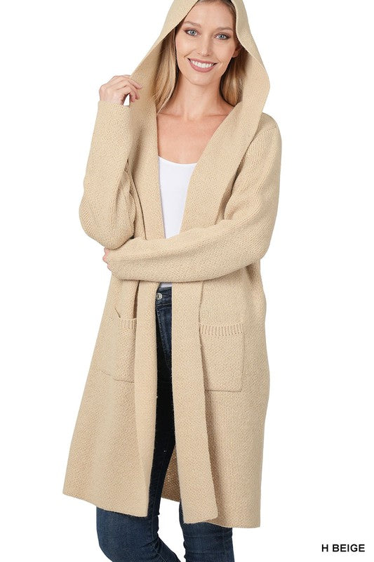 Zenana Hooded Open Front Cardigan