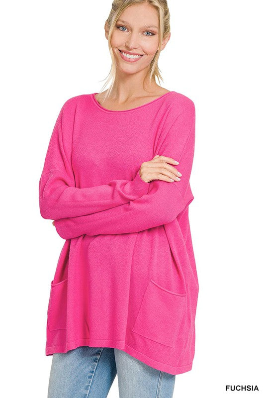 Zenana Oversized Front Pocket Sweater