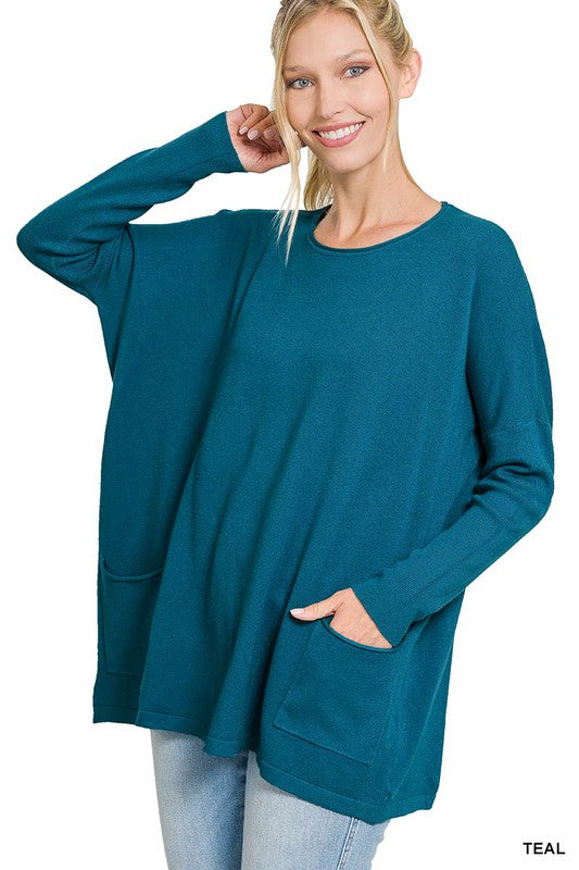 Zenana Oversized Front Pocket Sweater