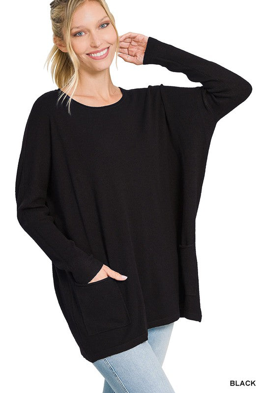 Zenana Oversized Front Pocket Sweater