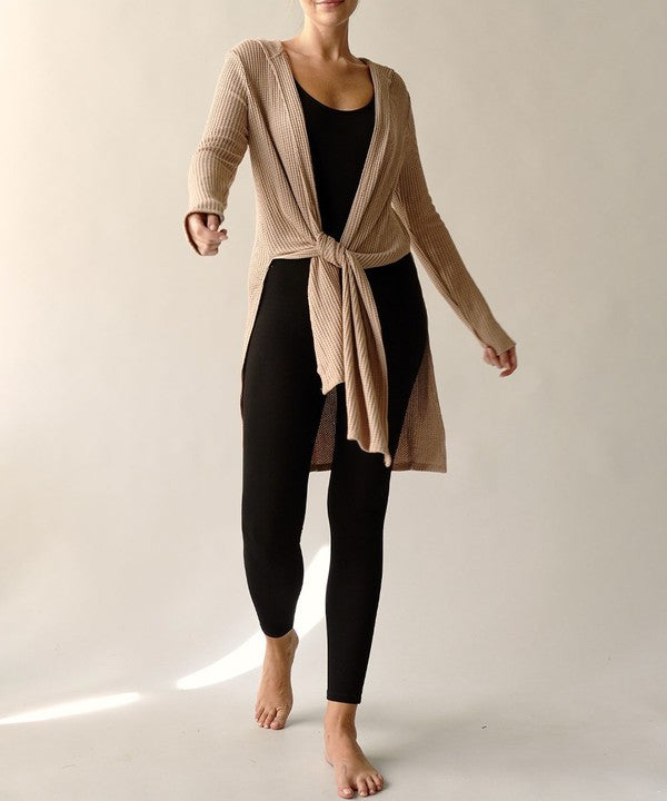 FABINA BAMBOO WAFFLE SLIM CARDIGAN WITH A HOODIE