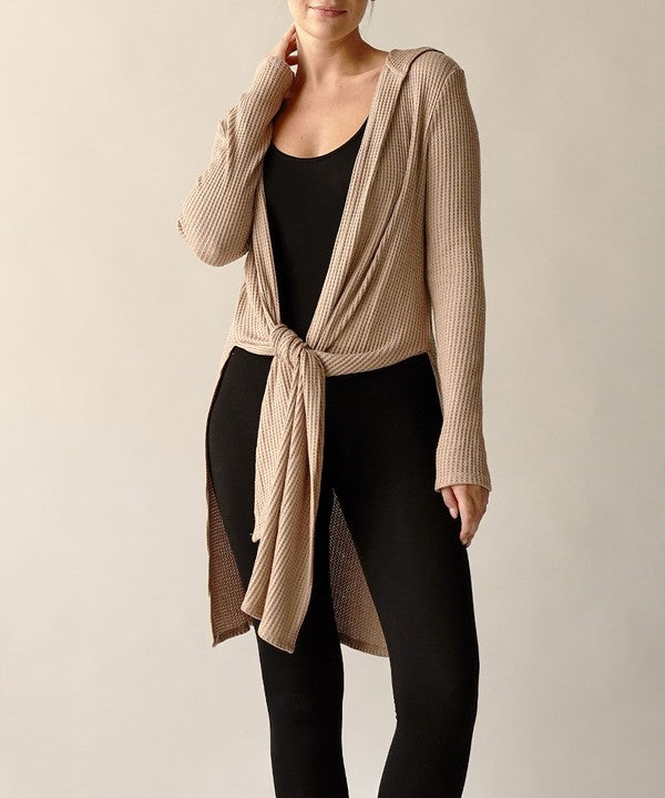 FABINA BAMBOO WAFFLE SLIM CARDIGAN WITH A HOODIE