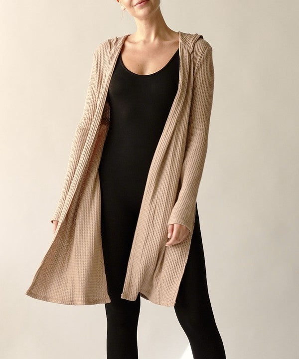 FABINA BAMBOO WAFFLE SLIM CARDIGAN WITH A HOODIE