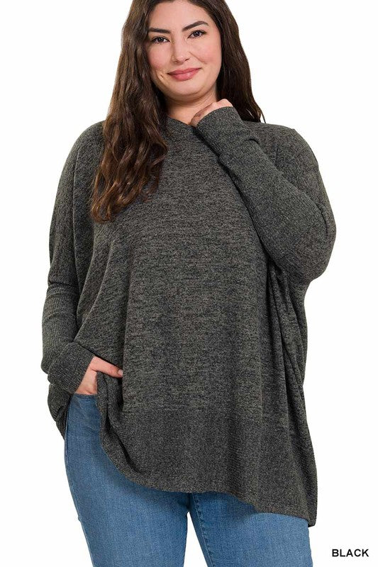 Zenana Plus Brushed Melange Hacci Oversized Sweater