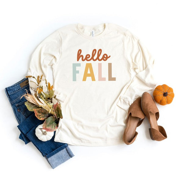 Hello Fall Colorful Long Sleeve Graphic Tee