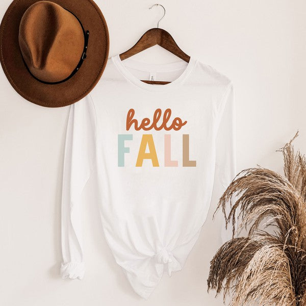 Hello Fall Colorful Long Sleeve Graphic Tee